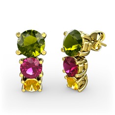 Scala Küpe - Peridot, rodolit garnet ve sitrin 18 ayar altın küpe #1x5uv38