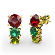 Garnet, yeşil kuvars ve peridot 8 ayar altın küpe