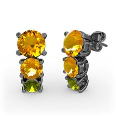 Scala Küpe - Sitrin ve peridot 925 ayar siyah rodyum kaplama gümüş küpe #1xg9bjt