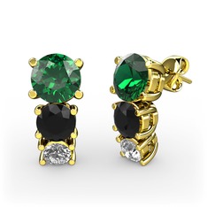 Scala Küpe - Yeşil kuvars, siyah zirkon ve swarovski 8 ayar altın küpe #1xiwg8b