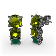 Scala Küpe - Peridot ve kök zümrüt 925 ayar siyah rodyum kaplama gümüş küpe #1xl7t49