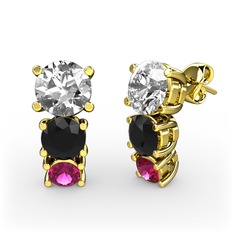 Scala Küpe - Pırlanta, siyah zirkon ve rodolit garnet 8 ayar altın küpe (1 karat) #1xt3z7b