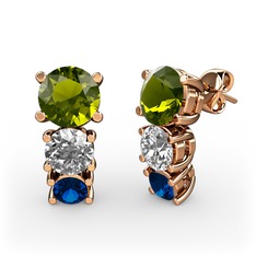 Peridot, pırlanta ve lab safir 18 ayar rose altın küpe (0.48 karat)