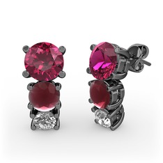 Scala Küpe - Rodolit garnet, kök yakut ve pırlanta 925 ayar siyah rodyum kaplama gümüş küpe (0.22 karat) #1xw6mf0