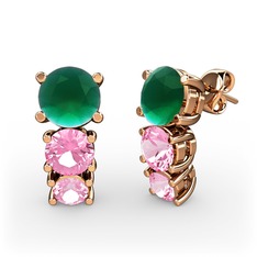 Scala Küpe - Kök zümrüt ve pembe kuvars 18 ayar rose altın küpe #1xyw7bb