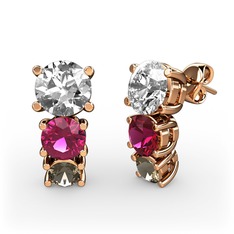 Scala Küpe - Swarovski, rodolit garnet ve dumanlı kuvars 8 ayar rose altın küpe #1y2k0m2