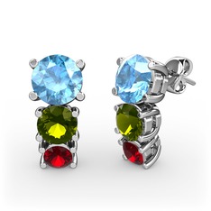 Scala Küpe - Akuamarin, peridot ve garnet 8 ayar beyaz altın küpe #1y7g4xm