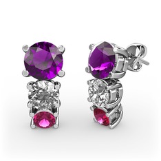 Scala Küpe - Ametist, pırlanta ve rodolit garnet 14 ayar beyaz altın küpe (0.48 karat) #1yf9j1d