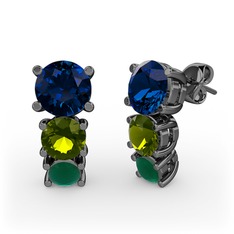 Scala Küpe - Lab safir, peridot ve kök zümrüt 925 ayar siyah rodyum kaplama gümüş küpe #1yhw5un