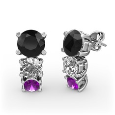 Scala Küpe - Siyah zirkon, swarovski ve ametist 14 ayar beyaz altın küpe #1yj787x