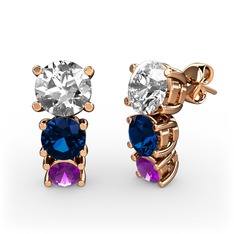 Scala Küpe - Swarovski, lab safir ve ametist 8 ayar rose altın küpe #1ymumsv