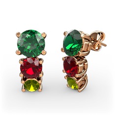 Scala Küpe - Yeşil kuvars, garnet ve peridot 18 ayar rose altın küpe #1ynv6n6