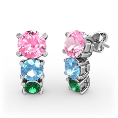 Scala Küpe - Pembe kuvars, akuamarin ve yeşil kuvars 925 ayar gümüş küpe #1yufzra