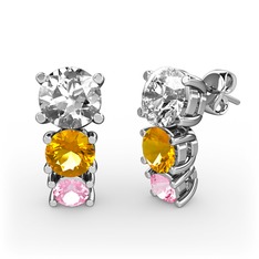 Scala Küpe - Swarovski, sitrin ve pembe kuvars 14 ayar beyaz altın küpe #1yzbuaw
