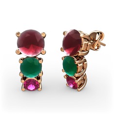 Scala Küpe - Kök yakut, kök zümrüt ve rodolit garnet 14 ayar rose altın küpe #1yzefit