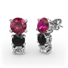 Scala Küpe - Rodolit garnet, siyah zirkon ve pırlanta 925 ayar gümüş küpe (0.22 karat) #1z07hla