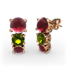 Kök yakut ve peridot 18 ayar rose altın küpe
