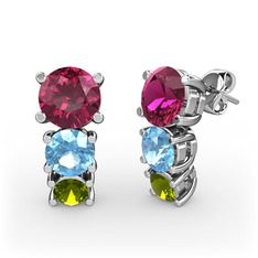 Scala Küpe - Rodolit garnet, akuamarin ve peridot 925 ayar gümüş küpe #2672gt