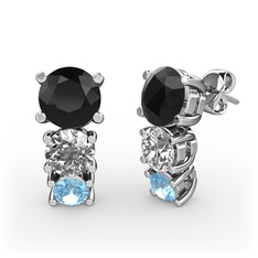 Scala Küpe - Siyah zirkon, swarovski ve akuamarin 14 ayar beyaz altın küpe #27ojk2