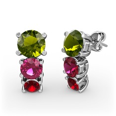 Scala Küpe - Peridot, rodolit garnet ve garnet 8 ayar beyaz altın küpe #290gf4