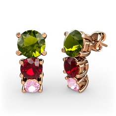 Scala Küpe - Peridot, garnet ve pembe kuvars 18 ayar rose altın küpe #29jxe