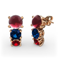 Kök yakut, lab safir ve garnet 18 ayar rose altın küpe