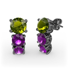 Scala Küpe - Peridot ve ametist 925 ayar siyah rodyum kaplama gümüş küpe #2mjmig