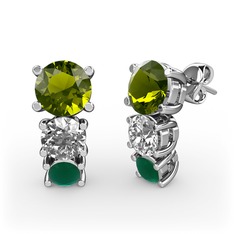 Peridot, swarovski ve kök zümrüt 14 ayar beyaz altın küpe