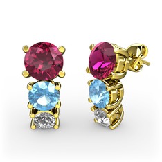 Rodolit garnet, akuamarin ve pırlanta 8 ayar altın küpe (0.22 karat)