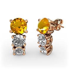 Scala Küpe - Sitrin, swarovski ve beyaz zirkon 8 ayar rose altın küpe #2t6lhj