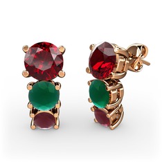 Scala Küpe - Garnet, kök zümrüt ve kök yakut 18 ayar rose altın küpe #3lwq1j