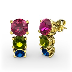 Scala Küpe - Rodolit garnet, peridot ve lab safir 18 ayar altın küpe #3nfq3y