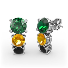 Scala Küpe - Yeşil kuvars, sitrin ve siyah zirkon 14 ayar beyaz altın küpe #3noafx