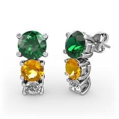 Yeşil kuvars, sitrin ve swarovski 8 ayar beyaz altın küpe