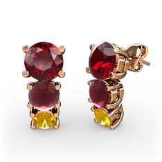 Scala Küpe - Garnet, kök yakut ve sitrin 8 ayar rose altın küpe #3s23cm