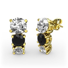 Scala Küpe - Swarovski, siyah zirkon ve pırlanta 18 ayar altın küpe (0.22 karat) #3u4a44