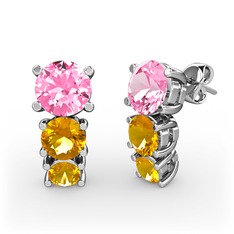 Scala Küpe - Pembe kuvars ve sitrin 14 ayar beyaz altın küpe #3xipsf