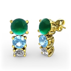 Scala Küpe - Kök zümrüt, akuamarin ve swarovski 18 ayar altın küpe #3y55ct