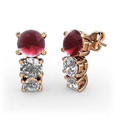 Scala Küpe - Kök yakut, swarovski ve pırlanta 18 ayar rose altın küpe (0.22 karat) #46grco