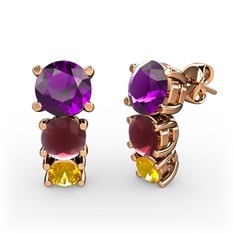 Scala Küpe - Ametist, kök yakut ve sitrin 14 ayar rose altın küpe #48f18q