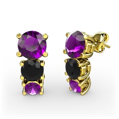 Ametist ve siyah zirkon 8 ayar altın küpe