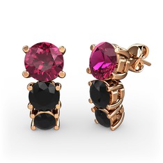 Scala Küpe - Rodolit garnet ve siyah zirkon 18 ayar rose altın küpe #4dm92c