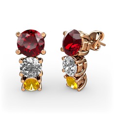 Scala Küpe - Garnet, swarovski ve sitrin 18 ayar rose altın küpe #4e0f71