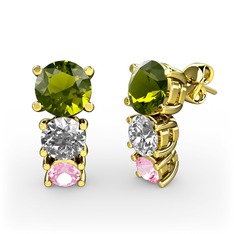 Scala Küpe - Peridot, beyaz zirkon ve pembe kuvars 14 ayar altın küpe #4fhmb3