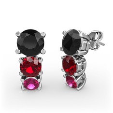 Siyah zirkon, garnet ve rodolit garnet 8 ayar beyaz altın küpe