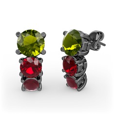 Scala Küpe - Peridot, garnet ve kök yakut 925 ayar siyah rodyum kaplama gümüş küpe #4iafq