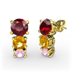 Garnet, sitrin ve pembe kuvars 8 ayar altın küpe