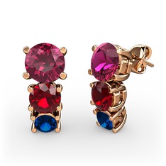 Rodolit garnet, garnet ve lab safir 14 ayar rose altın küpe