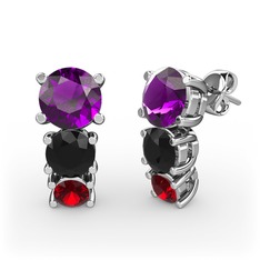 Scala Küpe - Ametist, siyah zirkon ve garnet 8 ayar beyaz altın küpe #4ouwxn