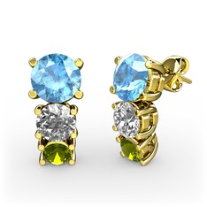 Scala Küpe - Akuamarin, swarovski ve peridot 14 ayar altın küpe #4ove21
